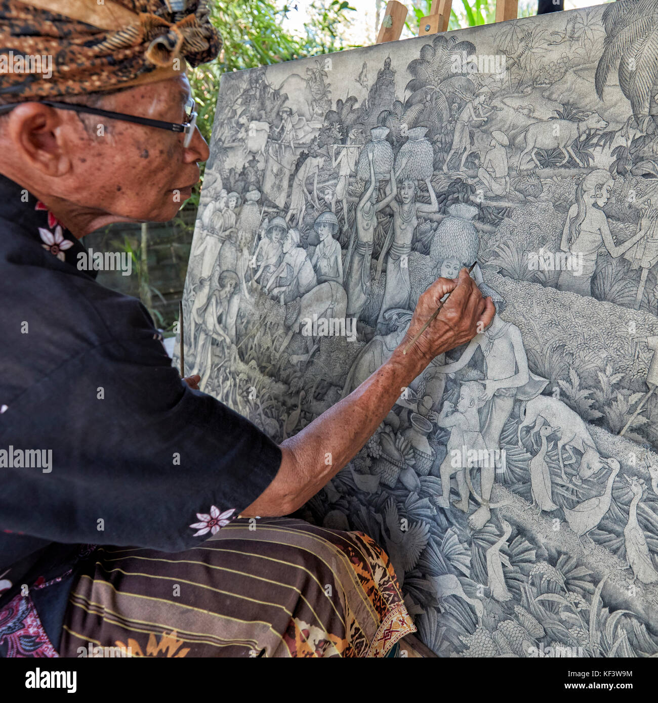 Artist working at the Agung Rai Museum of Art (ARMA). Ubud, Bali, Indonesia. Stock Photo