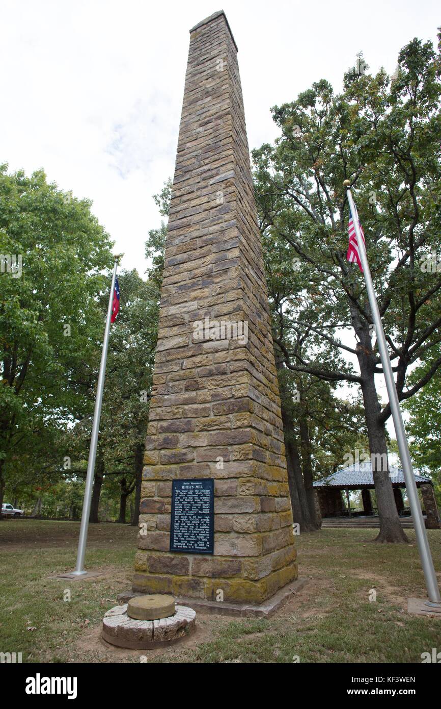 A Civil War monument at Prairie Grove Battlefield State Park in Prairie Grove, Arkansas, US. Stock Photo