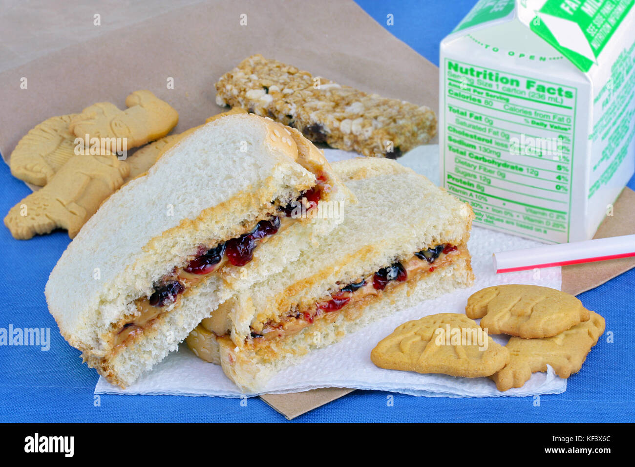 One Peanut Butter And Jelly Sandwich With A Granola Bar Cookies