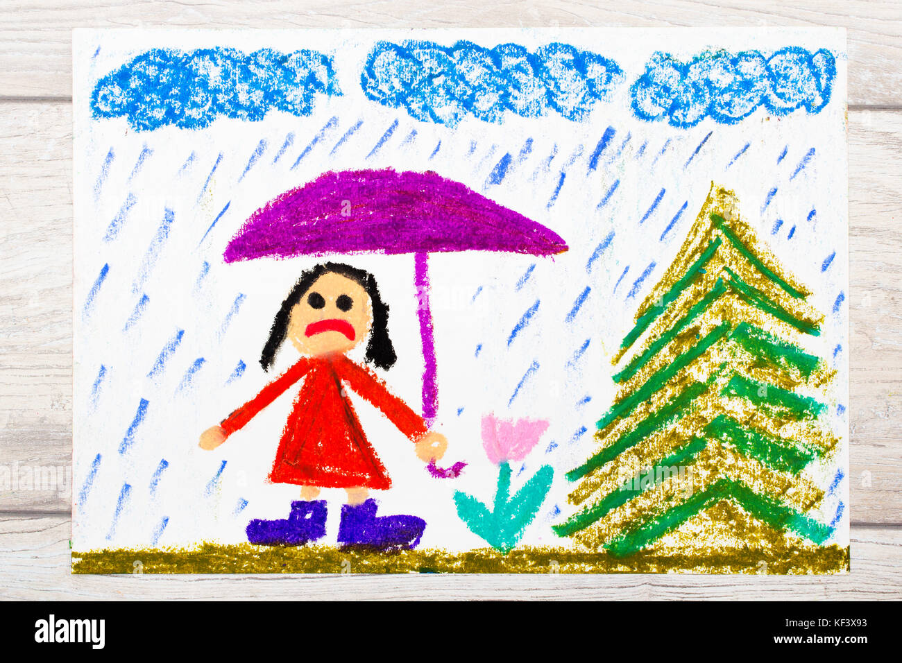 Watercolor Drawing Kids Cartoon Rain On A White Background Stock Photo Alamy