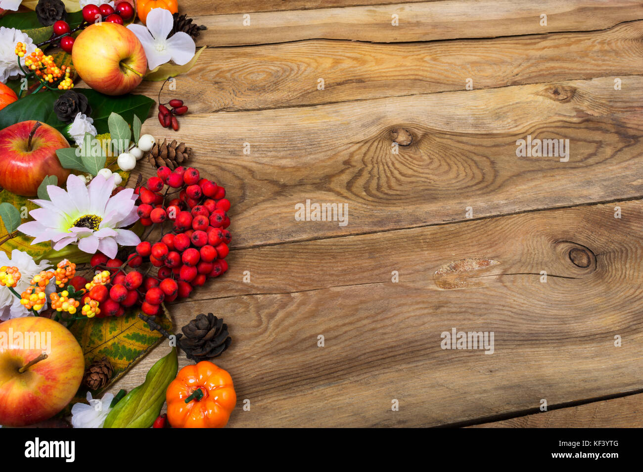 Thanksgiving or fall greeting background with border of rowan berries ...