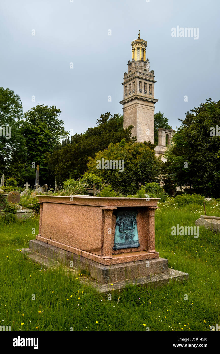 Beckford Tower built by William Beckford in 1826-27 and Lansdown Cemetery with Beckford's tomb near Bath Stock Photo