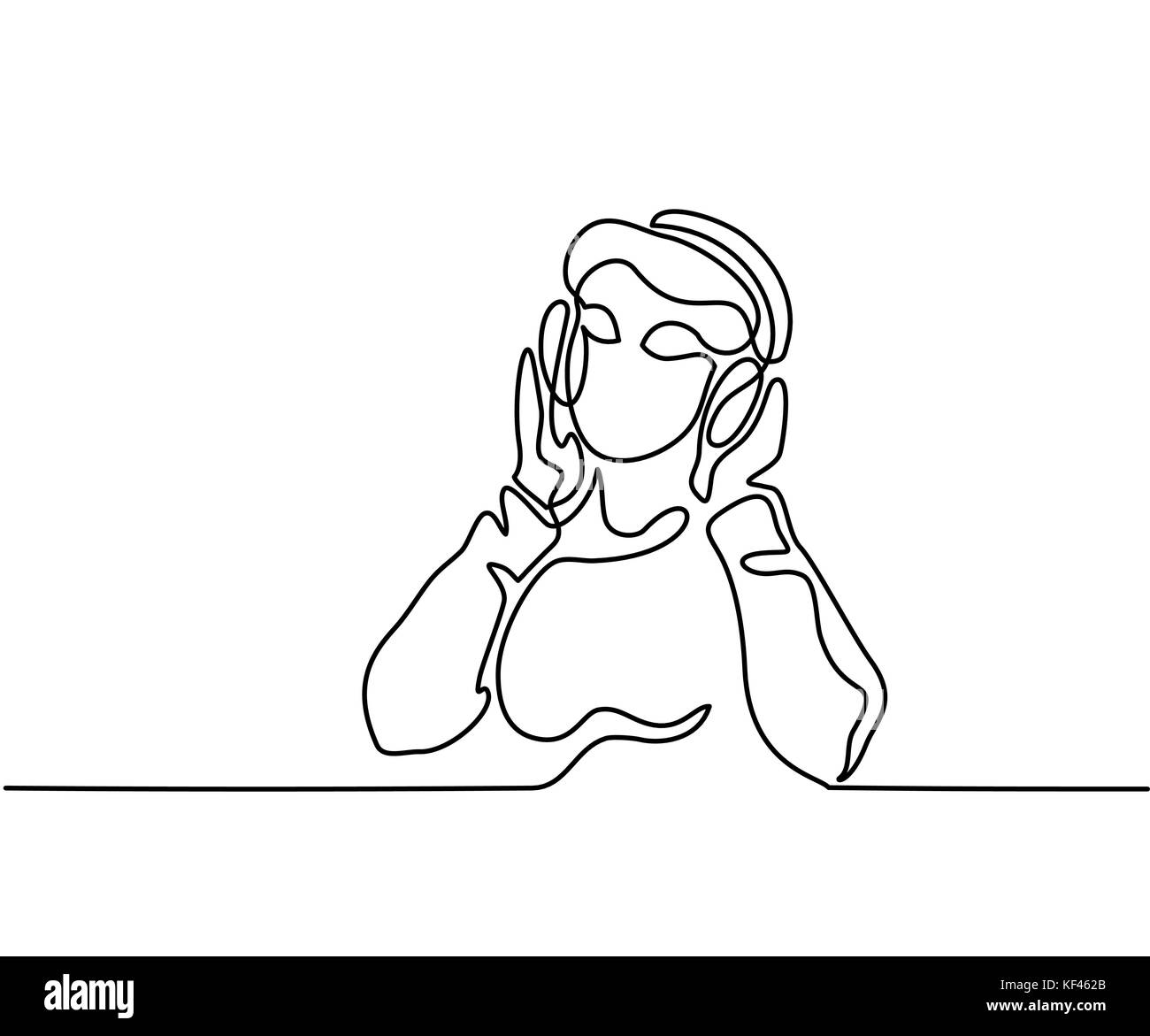 Woman listening to music on headphones Stock Vector