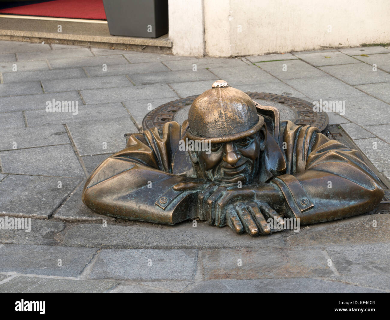 Cumil - The Watcher, statue, Bratislava, Slovakia. Stock Photo