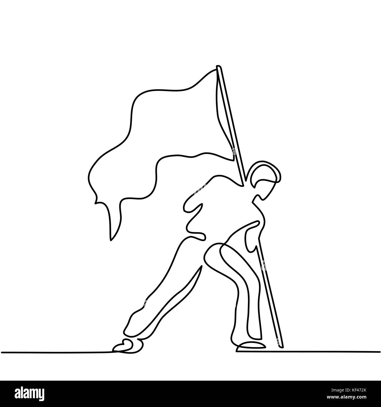 Man holding flag. Continuous line drawing Stock Vector
