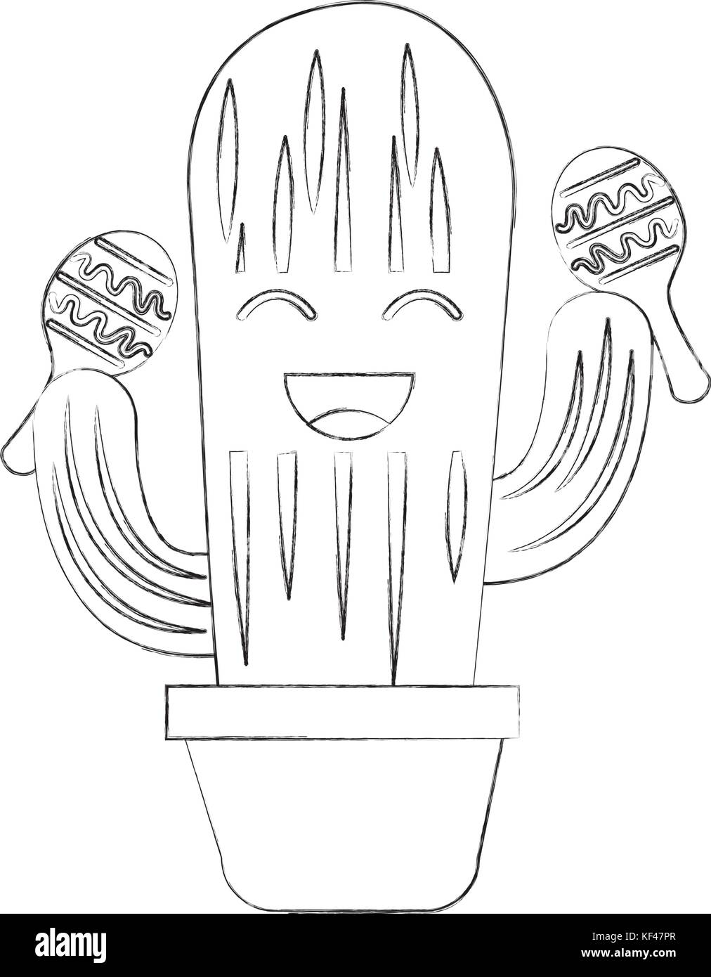 cartoon happy potted cactus with maracas celebration mexican Stock ...