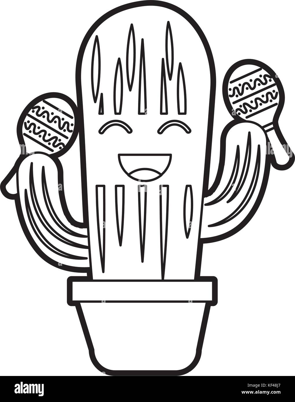 cartoon happy potted cactus with maracas celebration mexican Stock ...