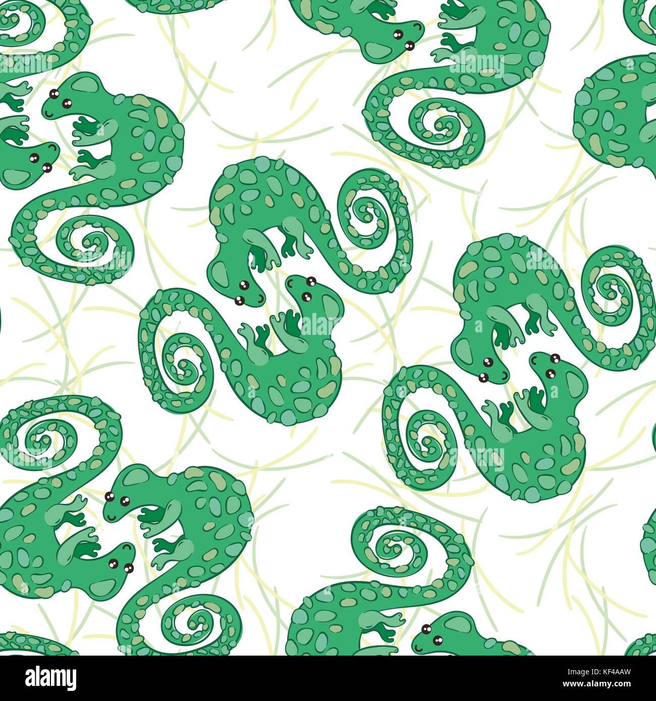 Vector seamless pattern with chameleons. Hand-drawn winter illustration. Vector. Stock Vector