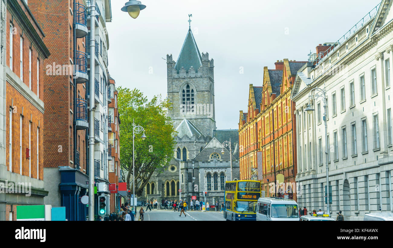 Dublin, Ireland, overlooking the Christ Church Cathedral, by Lord Edward Street. Stock Photo