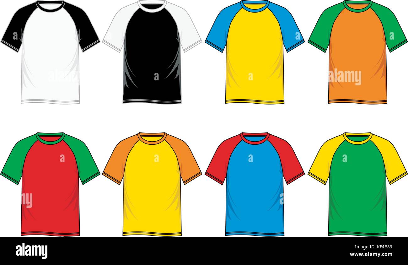 T Shirt templates short sleeve raglan, men fashion, vector image Stock Vector