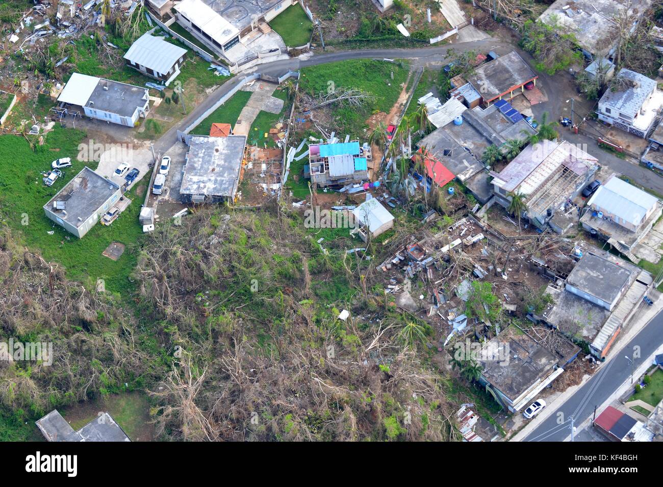 Aerial view of the damage caused by Hurricane Maria October 4, 2017 in Ponce, Puerto Rico. Stock Photo