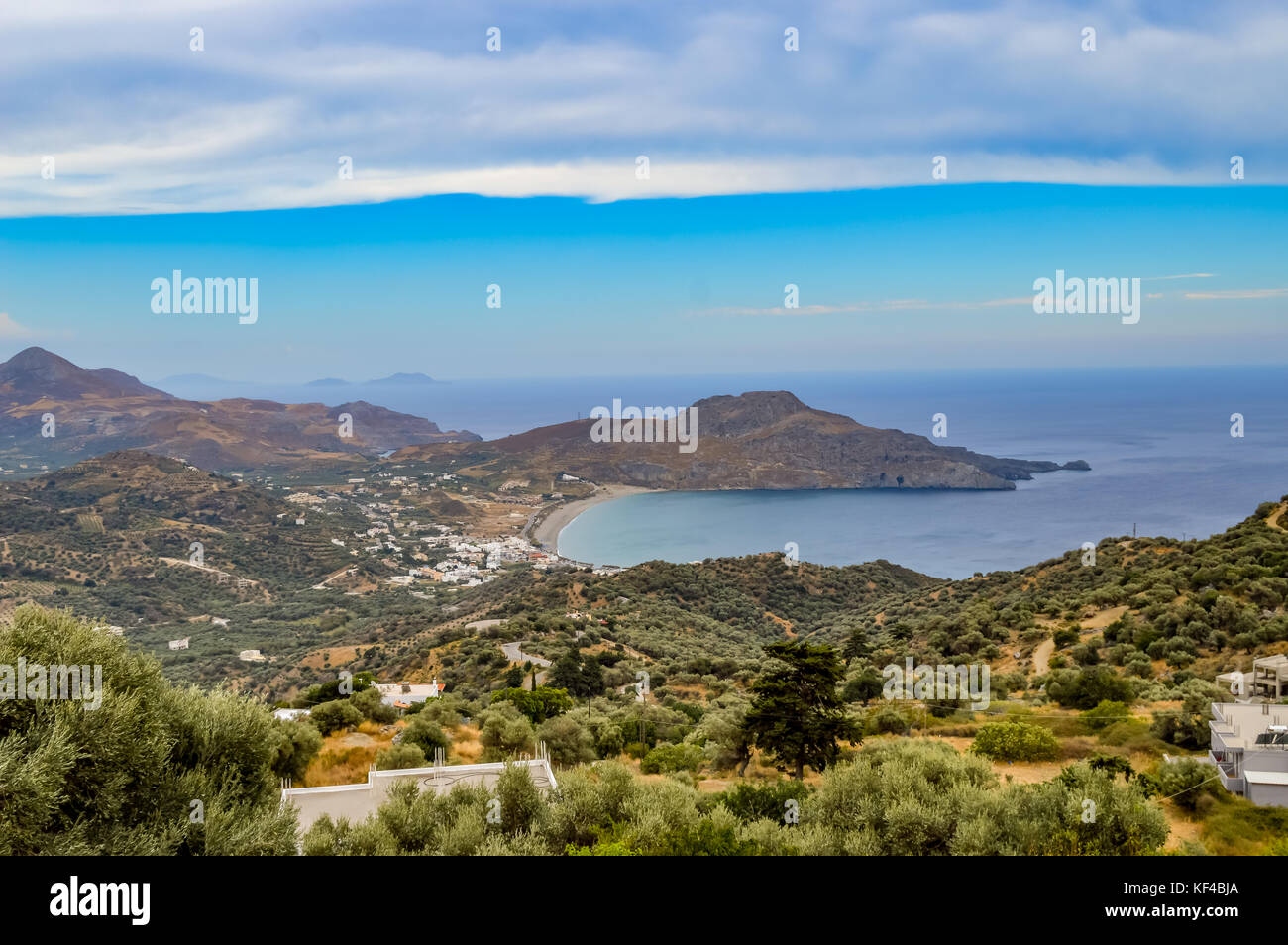 levated view of the city and beach of Plakias in the south of Crete Stock Photo