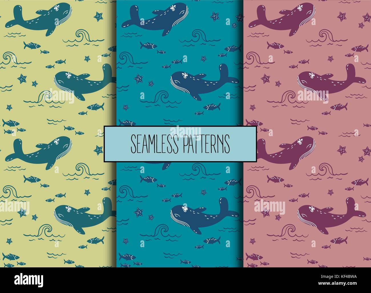 Set of sea seamless patterns.Whale, fish, starfish Stock Vector Image ...