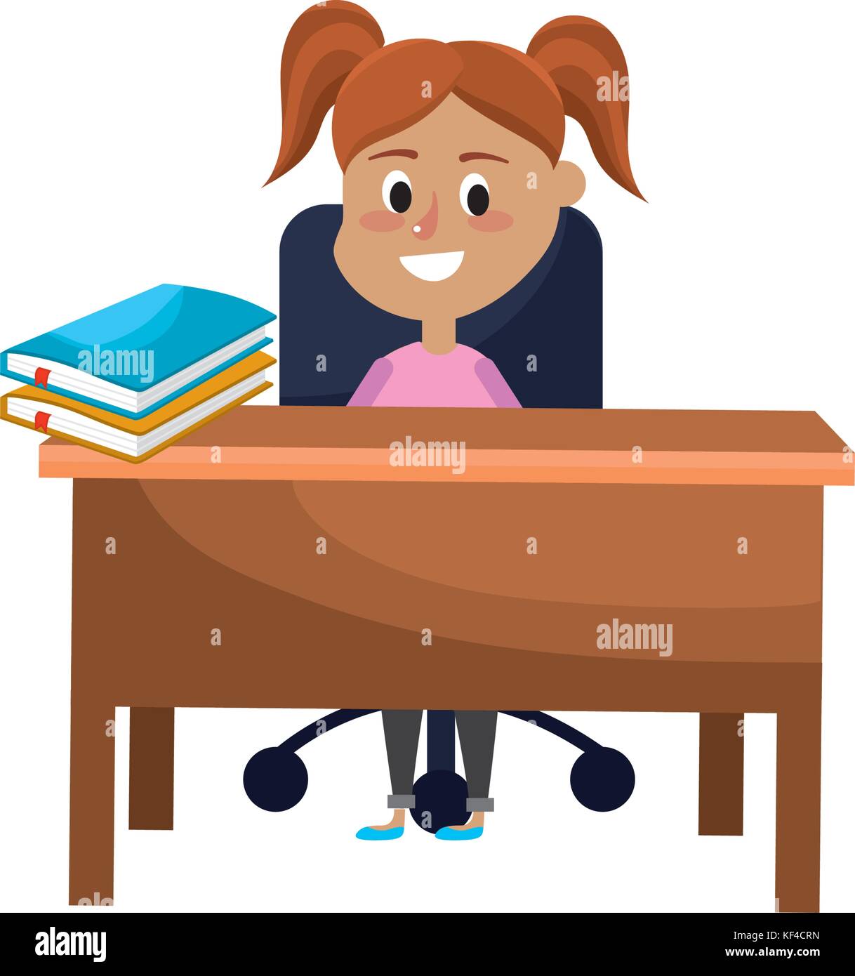 Girl Student Sitting In The Wood Desk Stock Vector Art