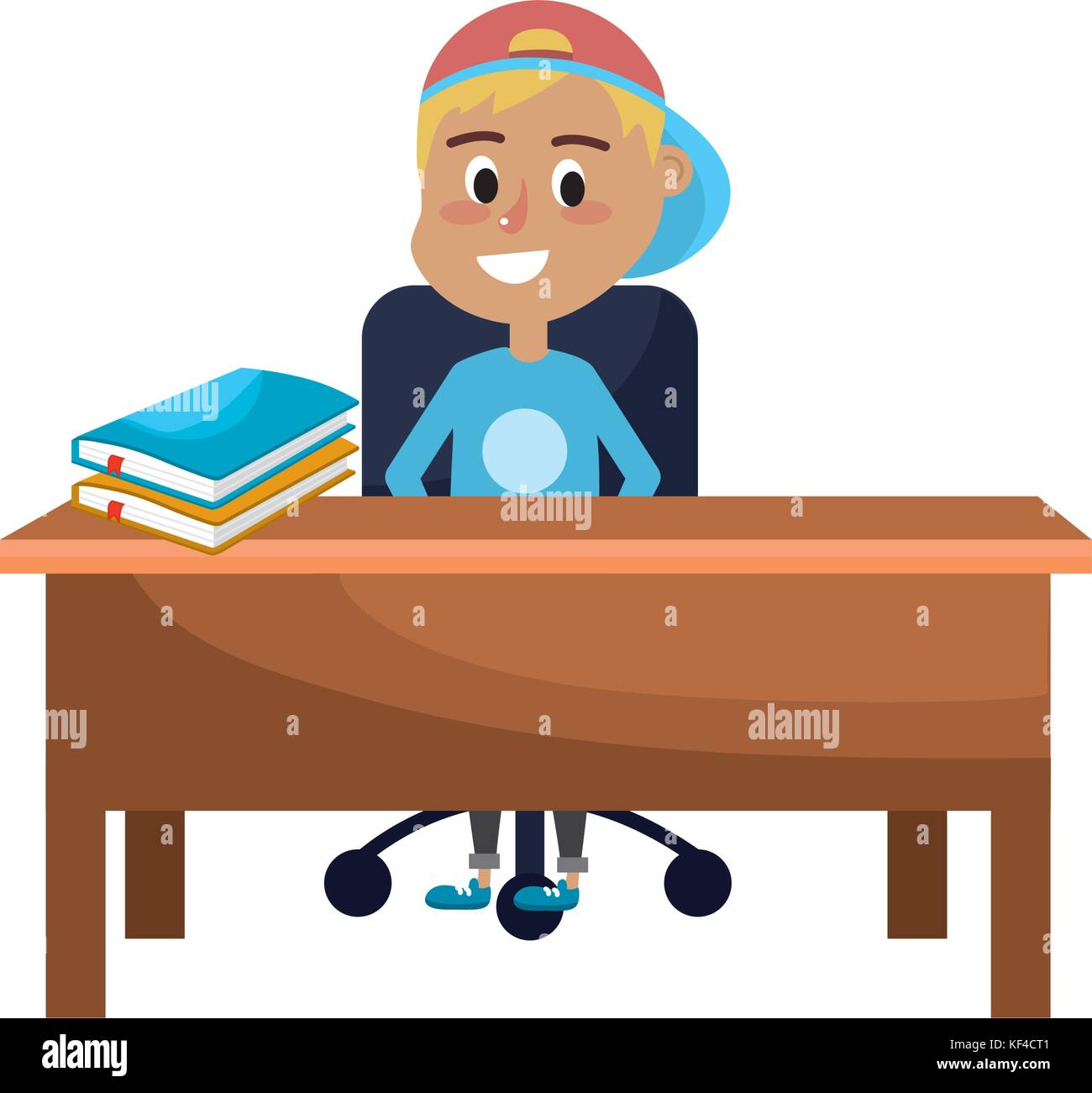 boy student sitting in the wood desk Stock Vector Image & Art - Alamy
