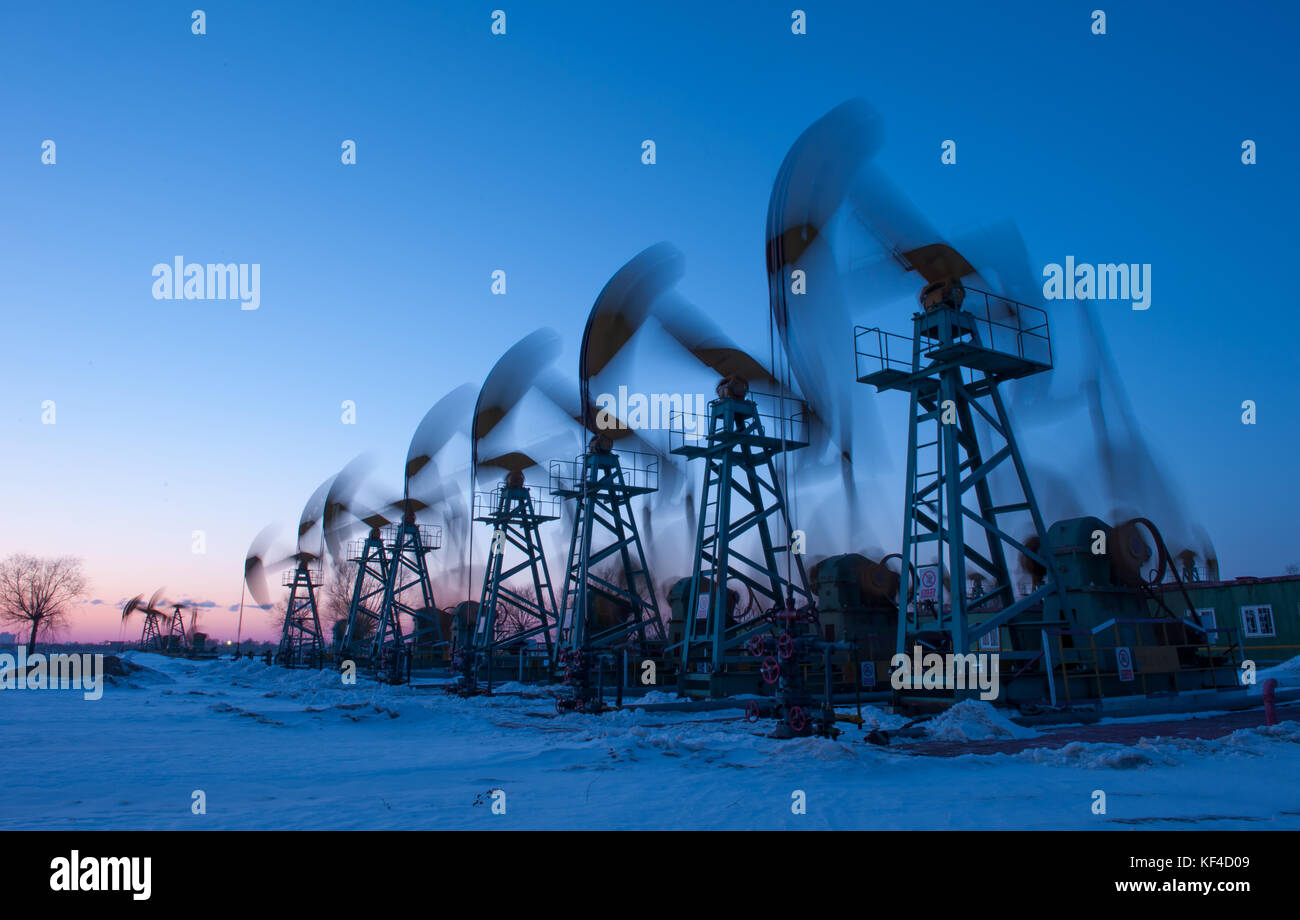 Oilfields of Daqing,Heilongjiang Province,China Stock Photo