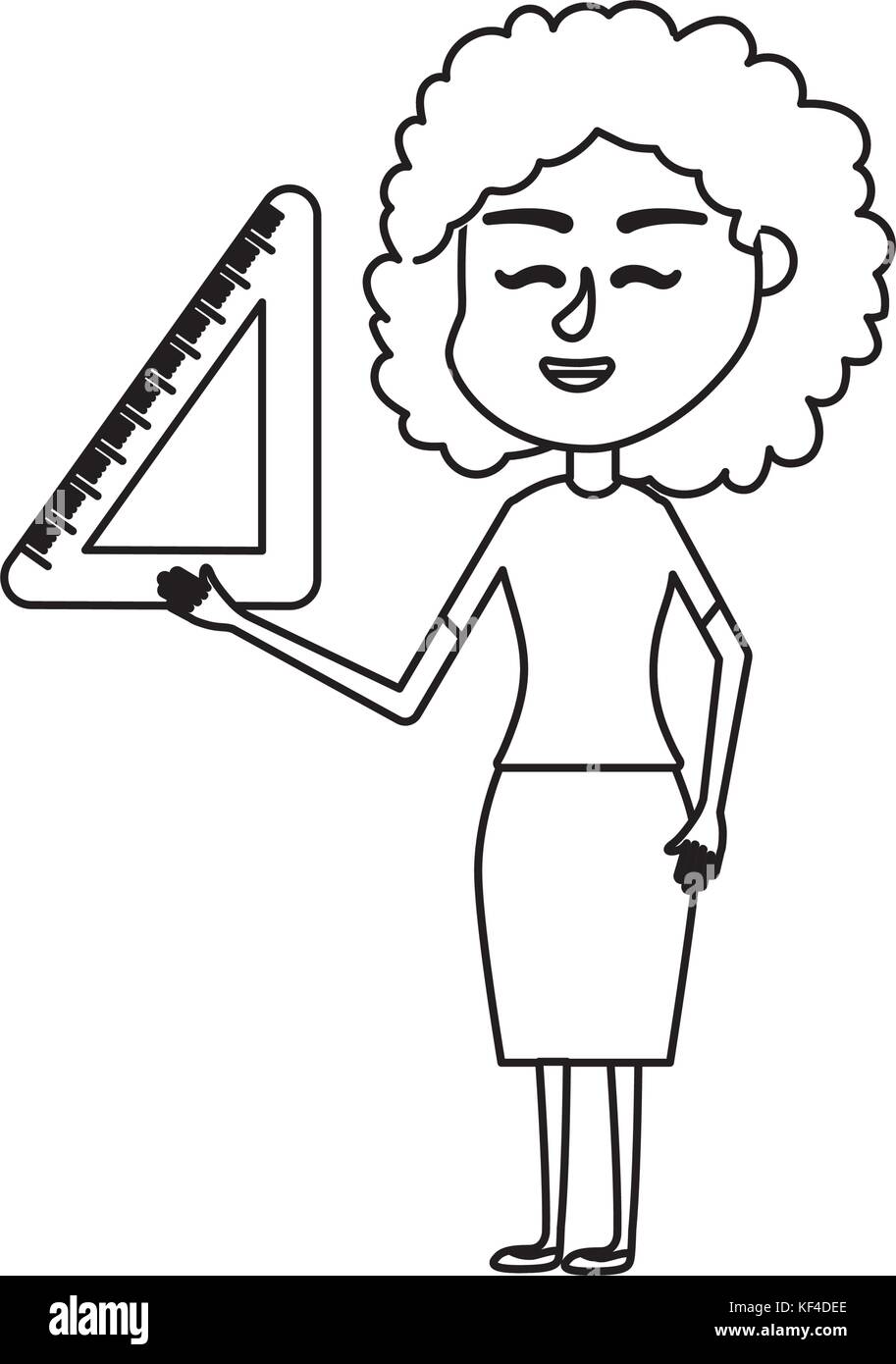 line woman teacher with school tool in the hand Stock Vector Image ...