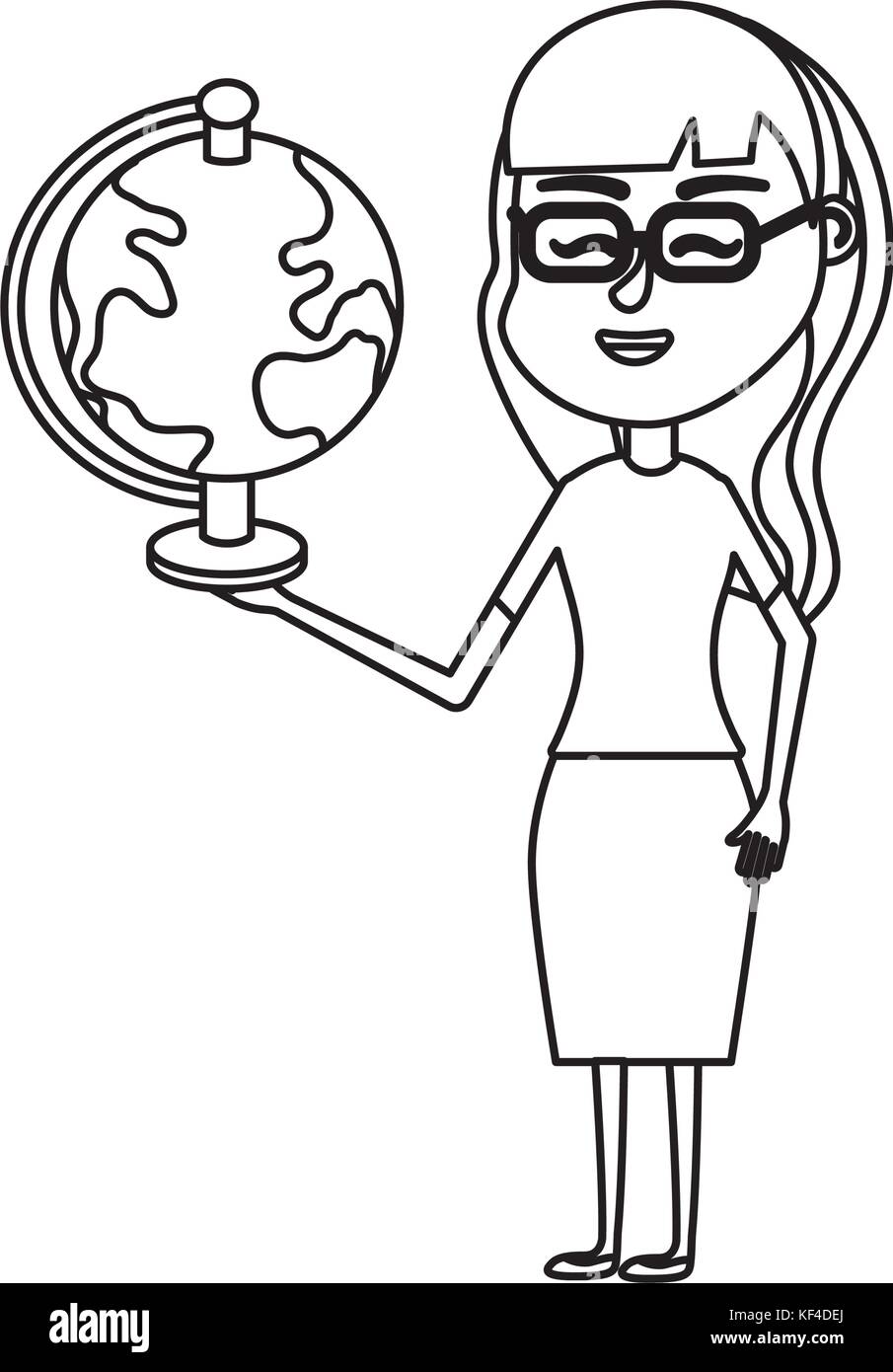 line woman teacher with school tool in the hand Stock Vector Image ...