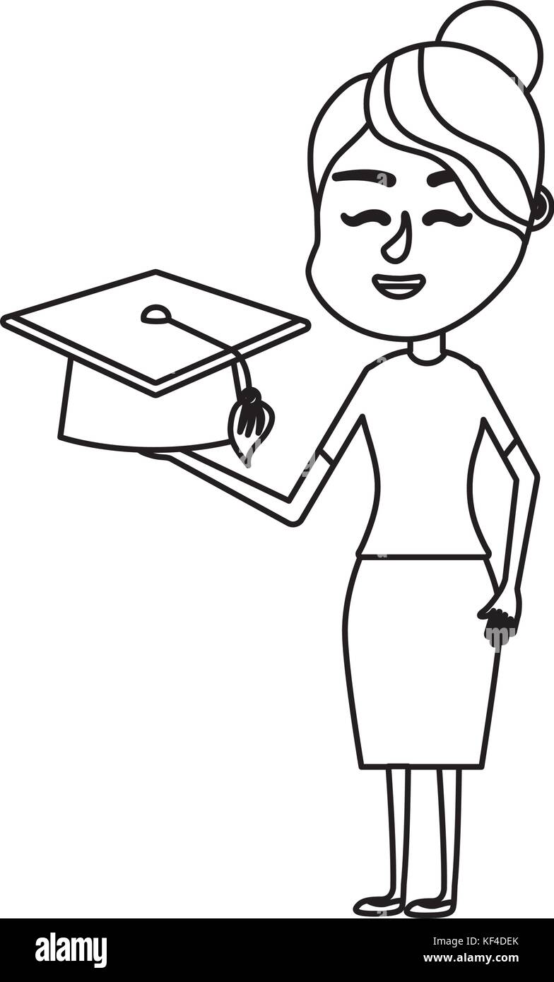 line woman teacher with school tool in the hand Stock Vector Image ...