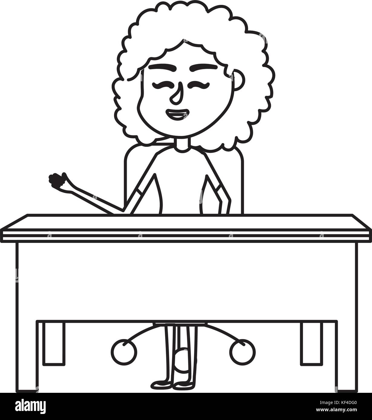 line woman teacher sitting and explaining to the students Stock Vector
