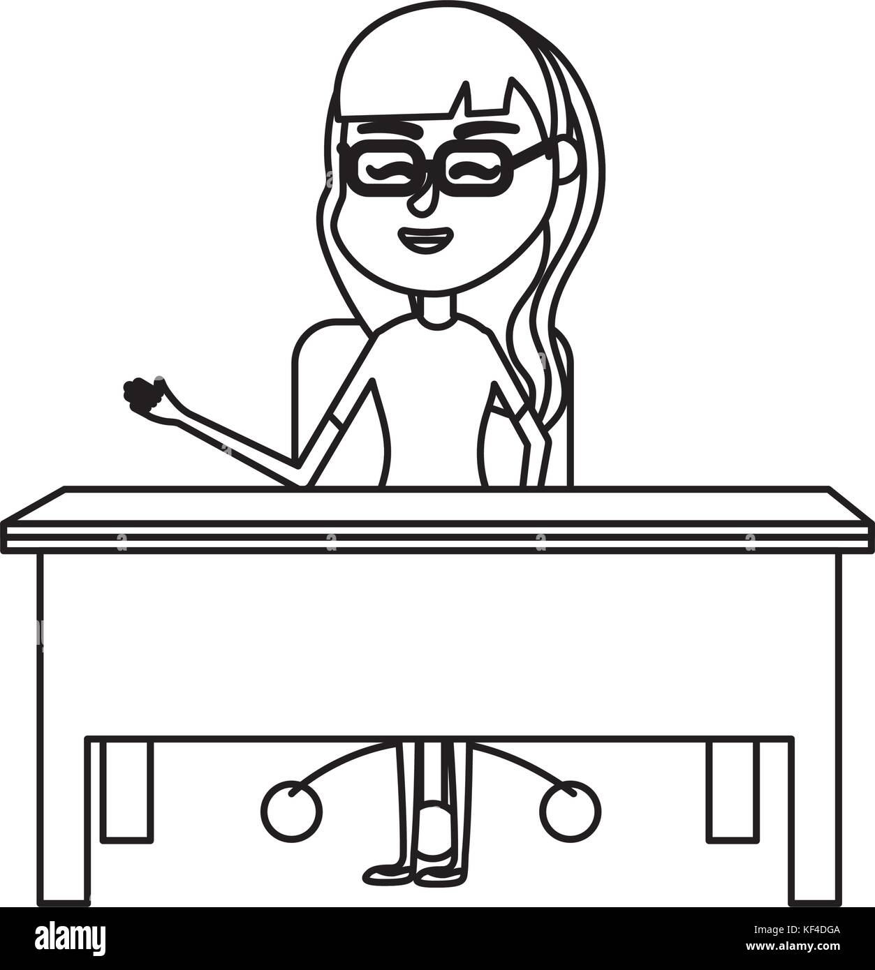 line woman teacher sitting and explaining to the students Stock Vector ...