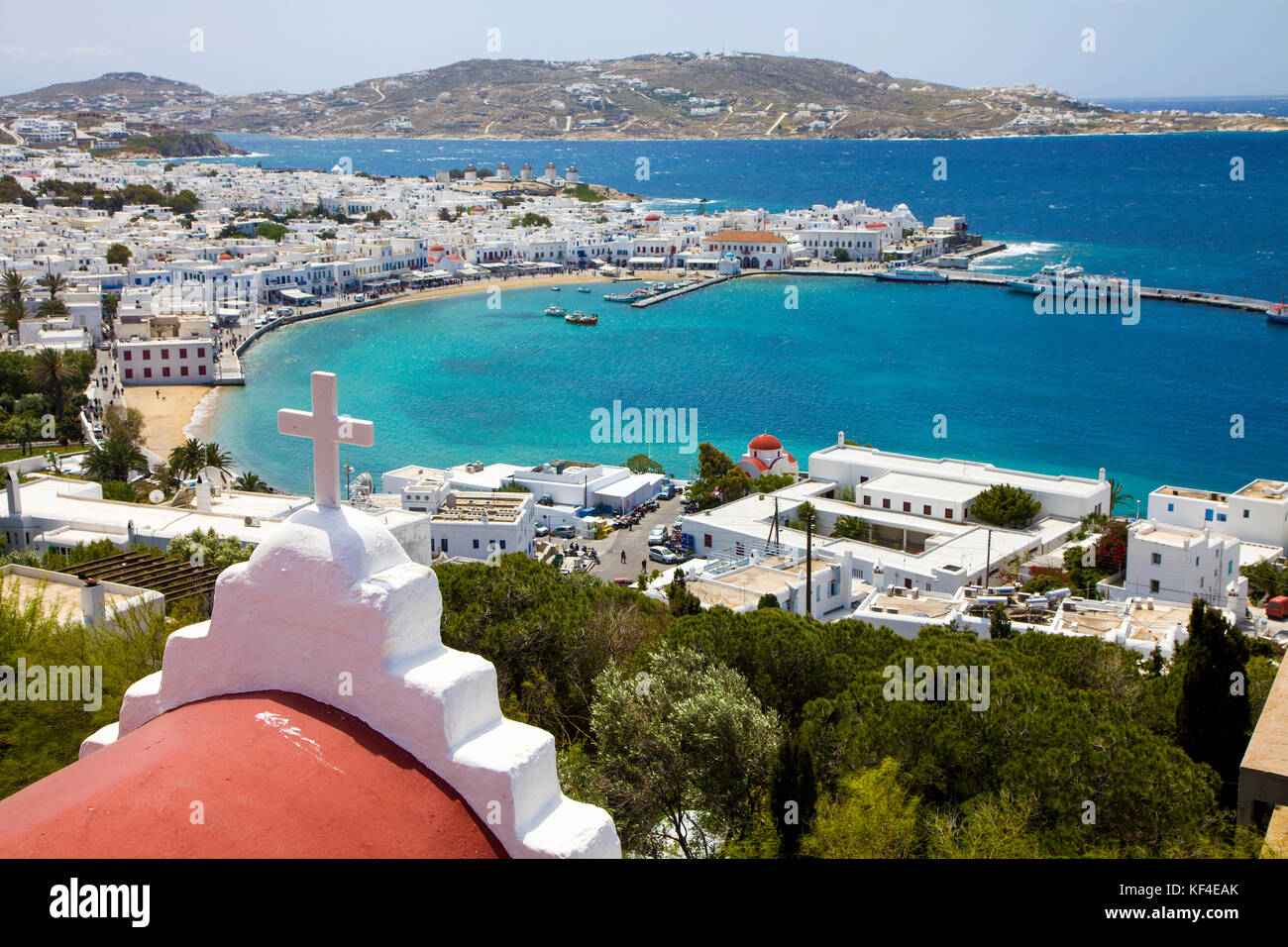 Tiny chapel above Mykonos-town, Mykonos, Cyclades, Aegean, Greece Stock Photo