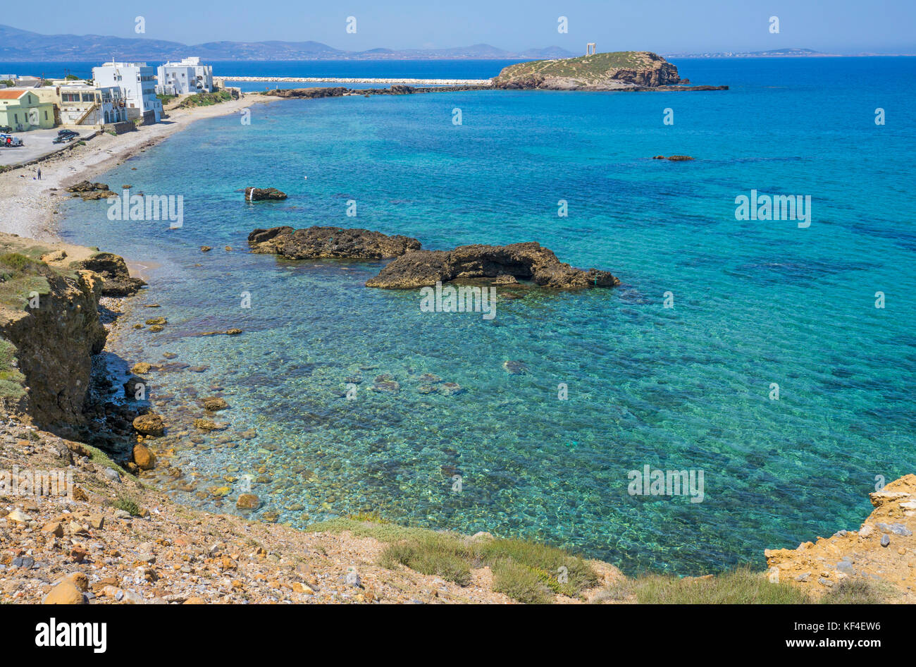 View from district Grotta to the aegean sea, Naxos-town, Naxos island, Cyclades, Aegean, Greece Stock Photo