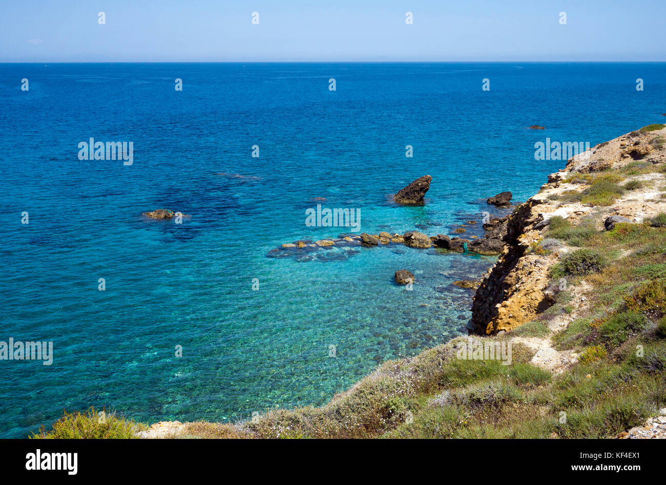 View from district Grotta to the aegean sea, Naxos-town, Naxos island, Cyclades, Aegean, Greece Stock Photo