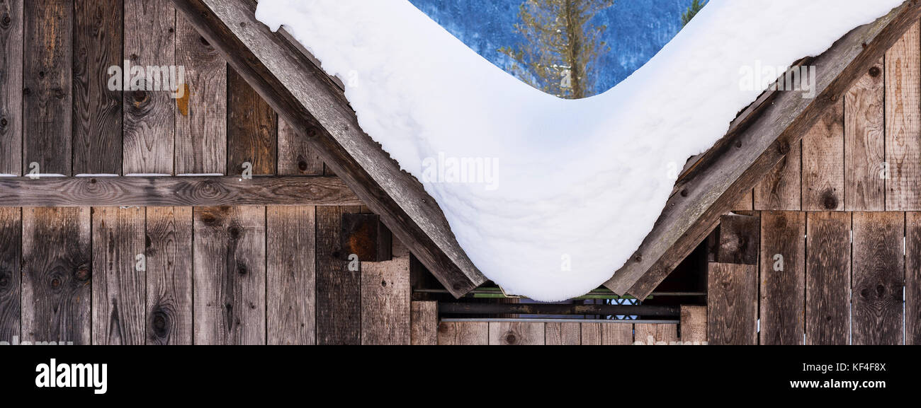 Mountain Wooden House Roofs Covered with Snow. Winter Landscape Stock ...