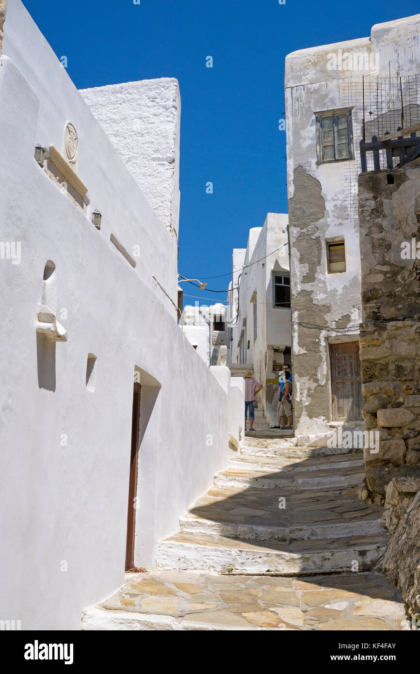 Typical alley at the old town of Naxos-town, Naxos, Cyclades, Aegean, Greece Stock Photo