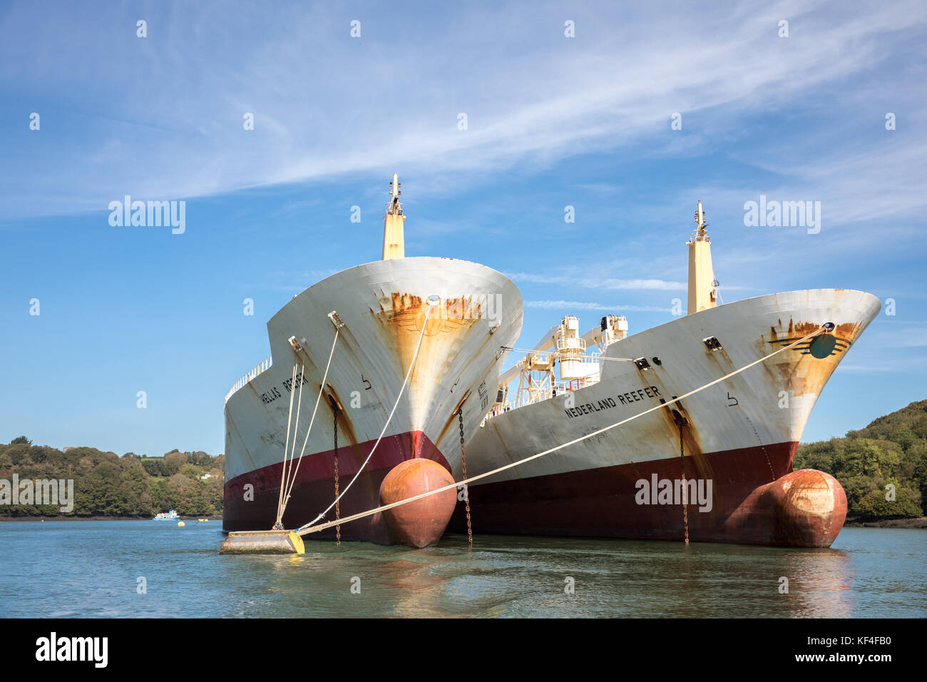 Tankers moored up in the River Fal, Falmouth, Cornwall, Uk Stock Photo