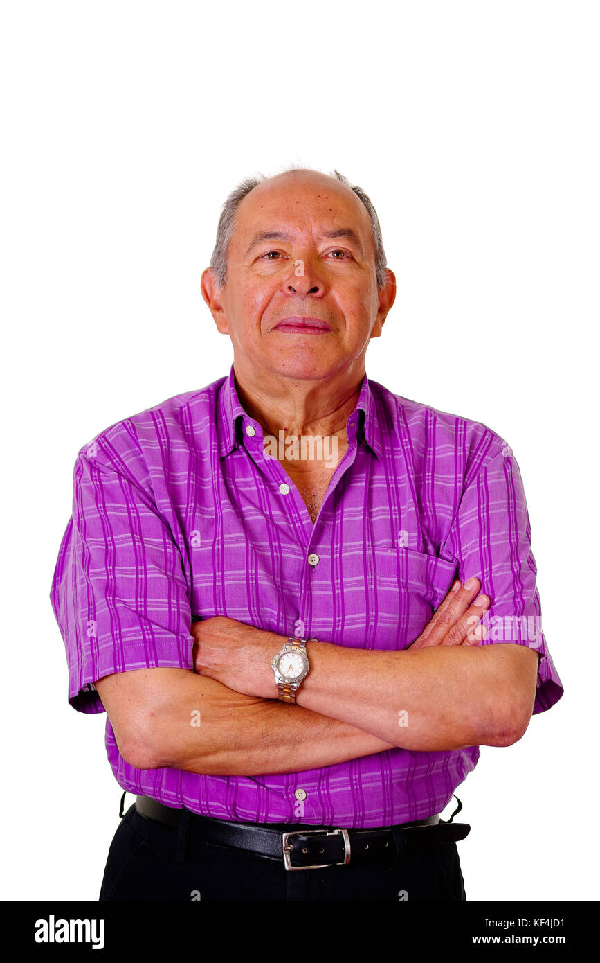 Portrait of a happy mature man, with his arms crossed and wearing a ...