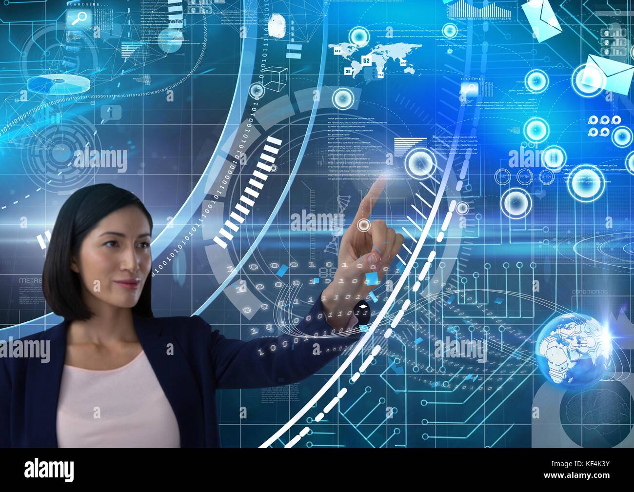 Digital composite of Technology interface and Businesswoman touching