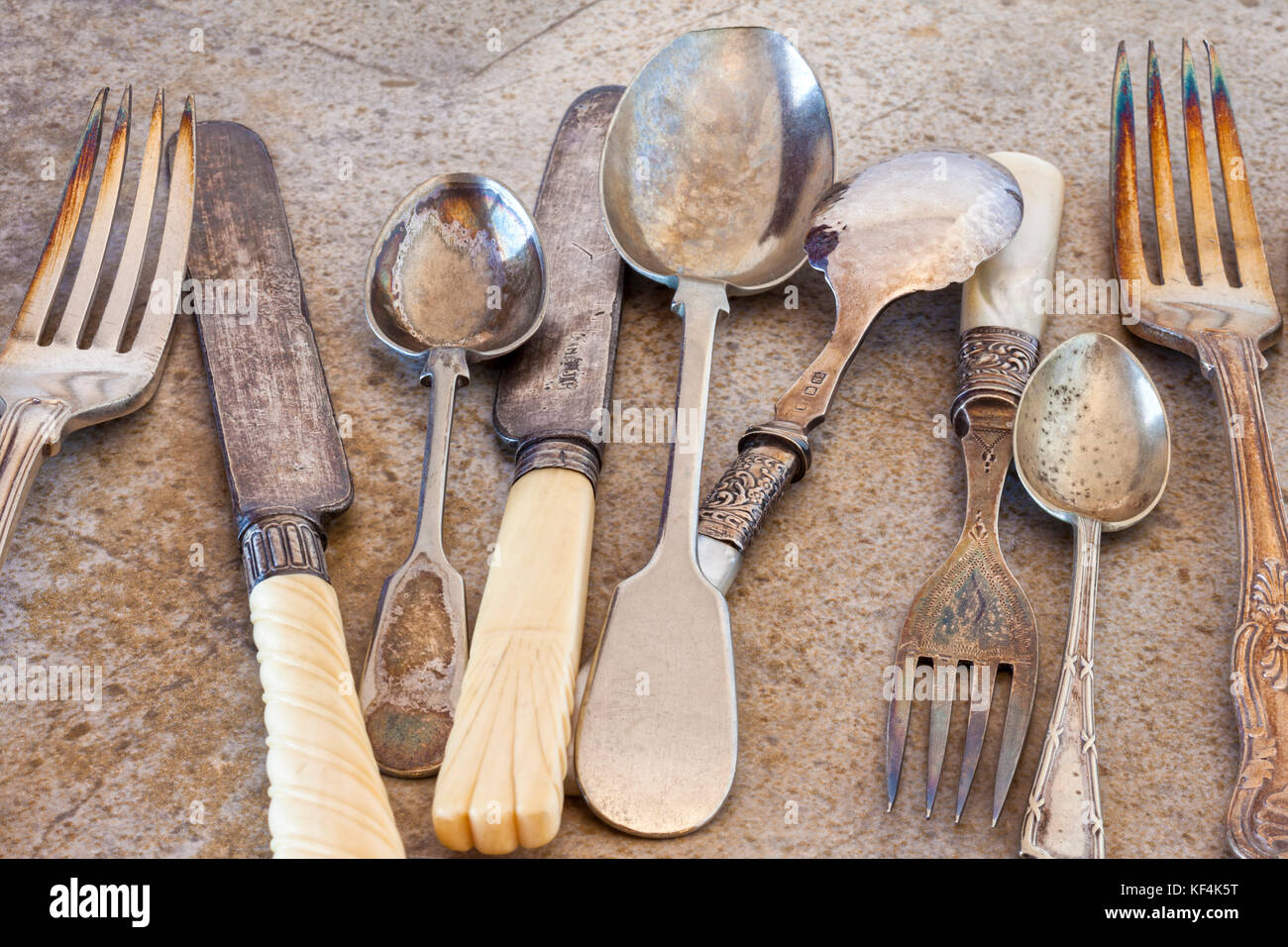 A collection of old cutlery Stock Photo Alamy
