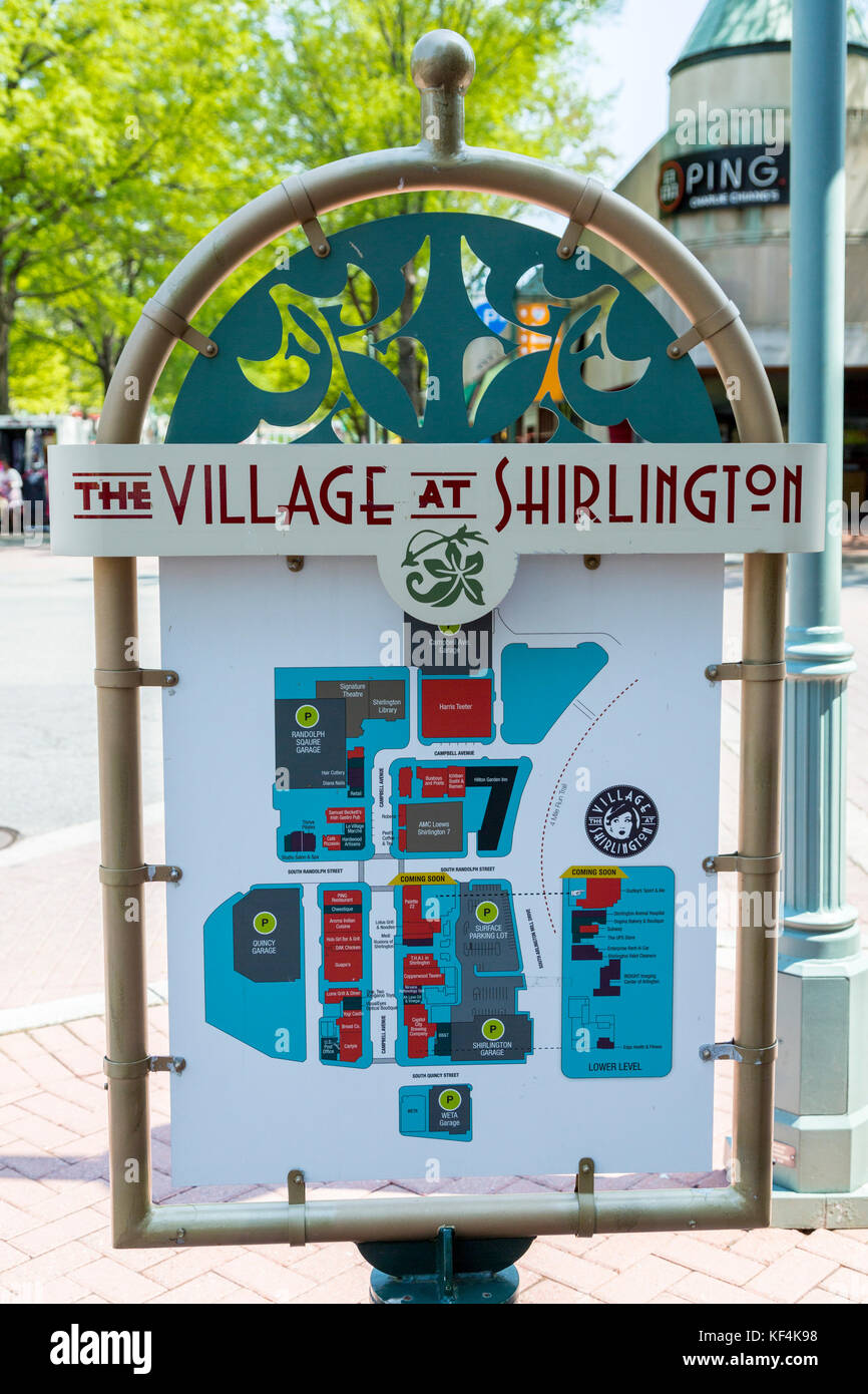 Shirlington Village, Arlington, Virginia. Map Showing Streets and Stores in The Shirlington