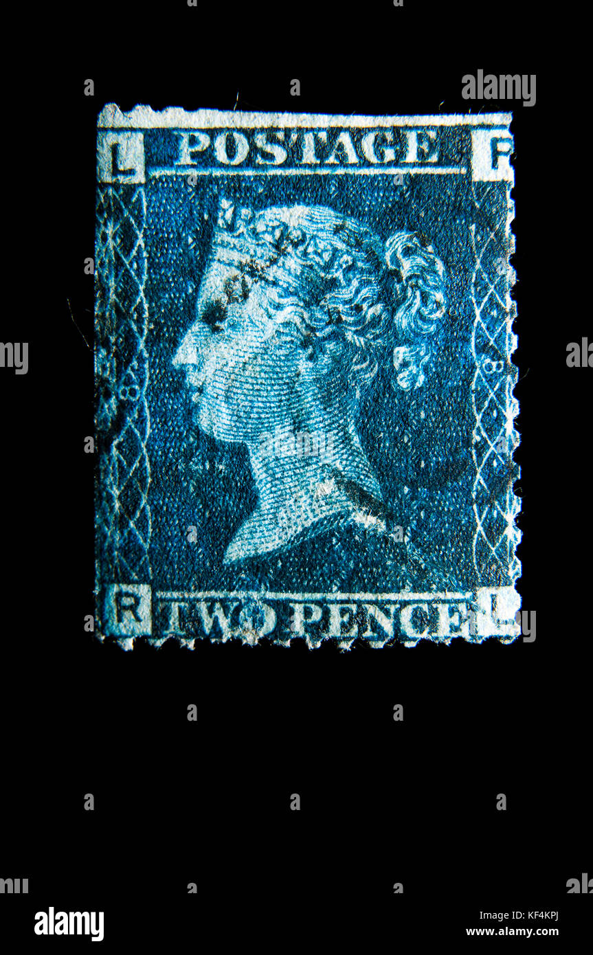 two penny blue Queen Victoria postage stamp Stock Photo
