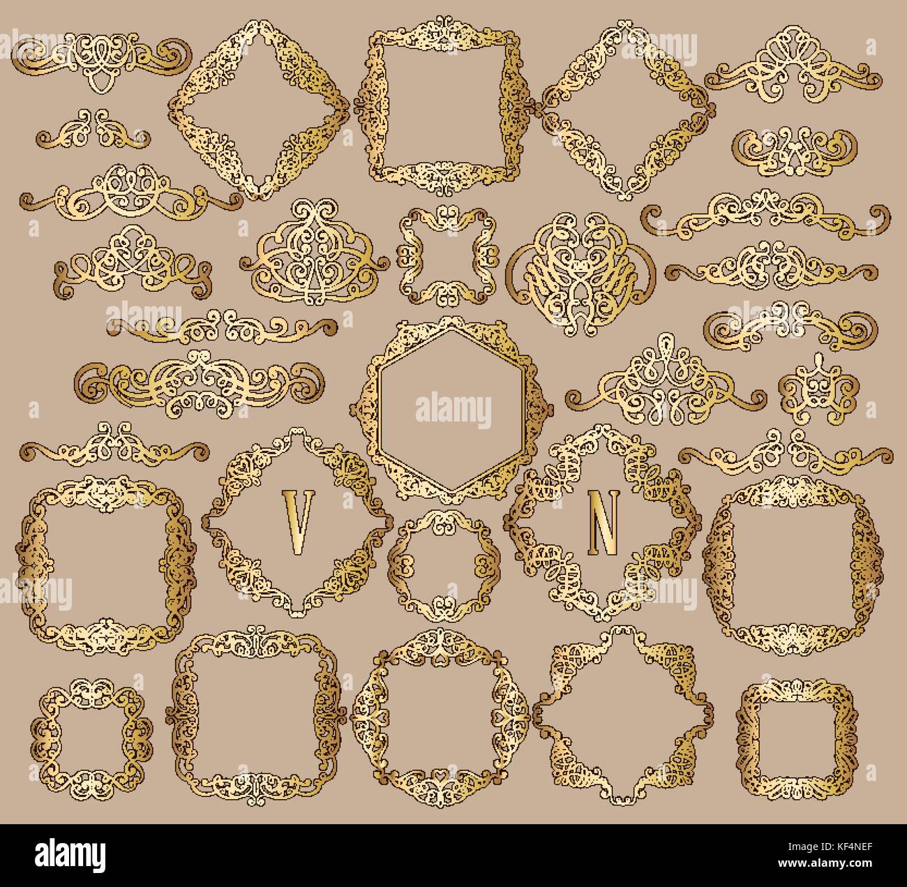 Big set of gold vintage styled calligraphic frames and flourishes ...