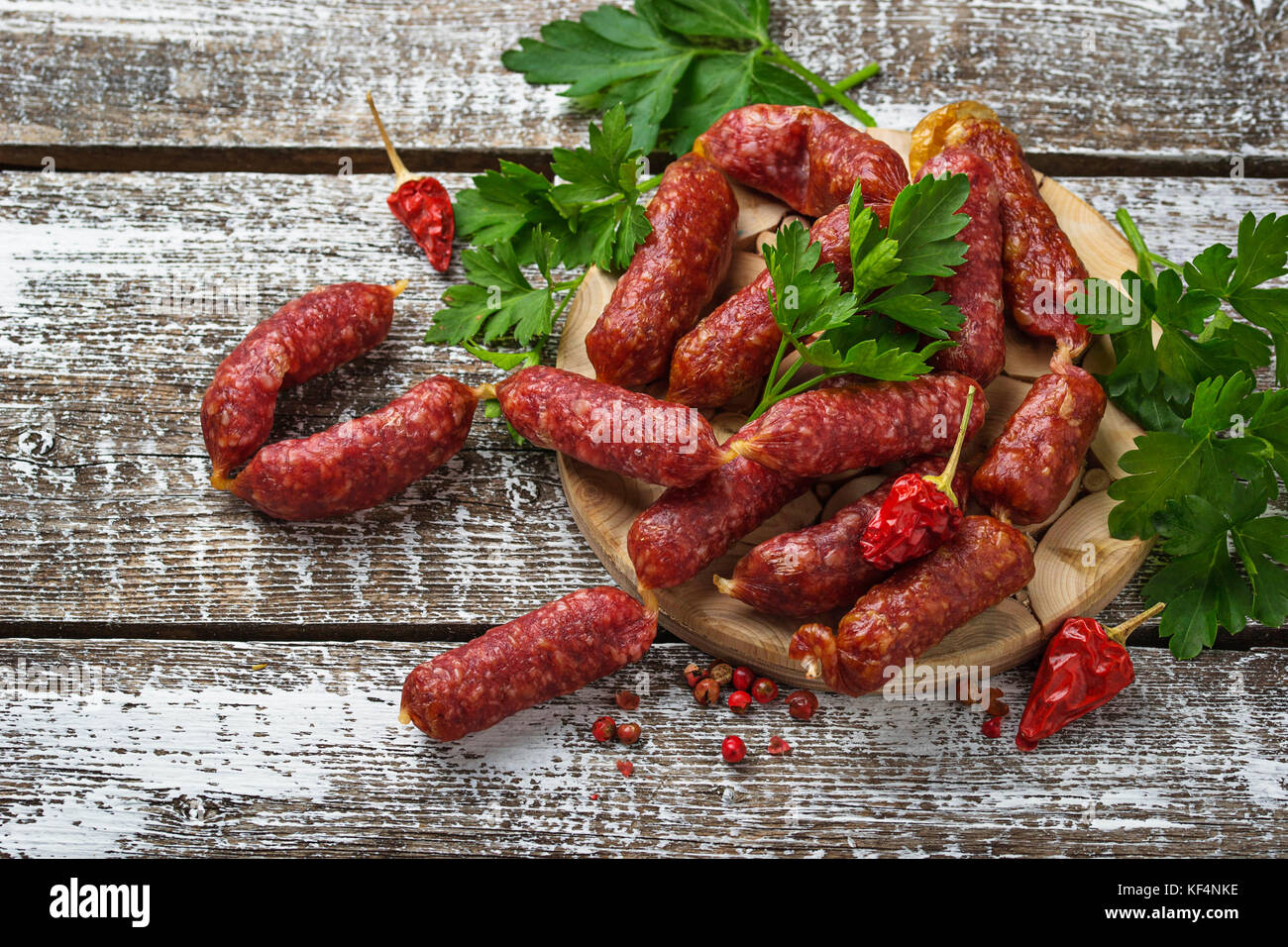 Salami sausages with red pepper Stock Photo Alamy