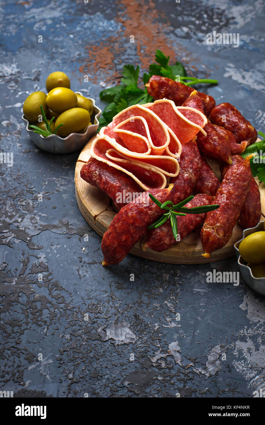 Various type of Italian salami Stock Photo Alamy