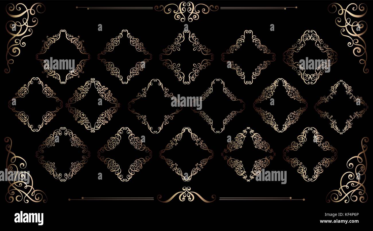 Big set of gold vintage styled calligraphic frames and flourishes ...