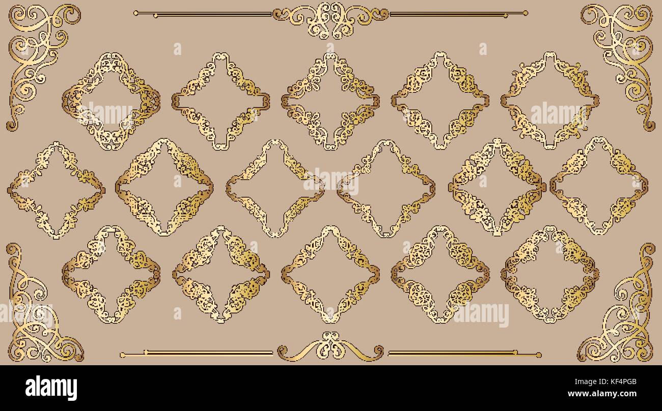 Big set of gold vintage styled calligraphic frames and flourishes ...