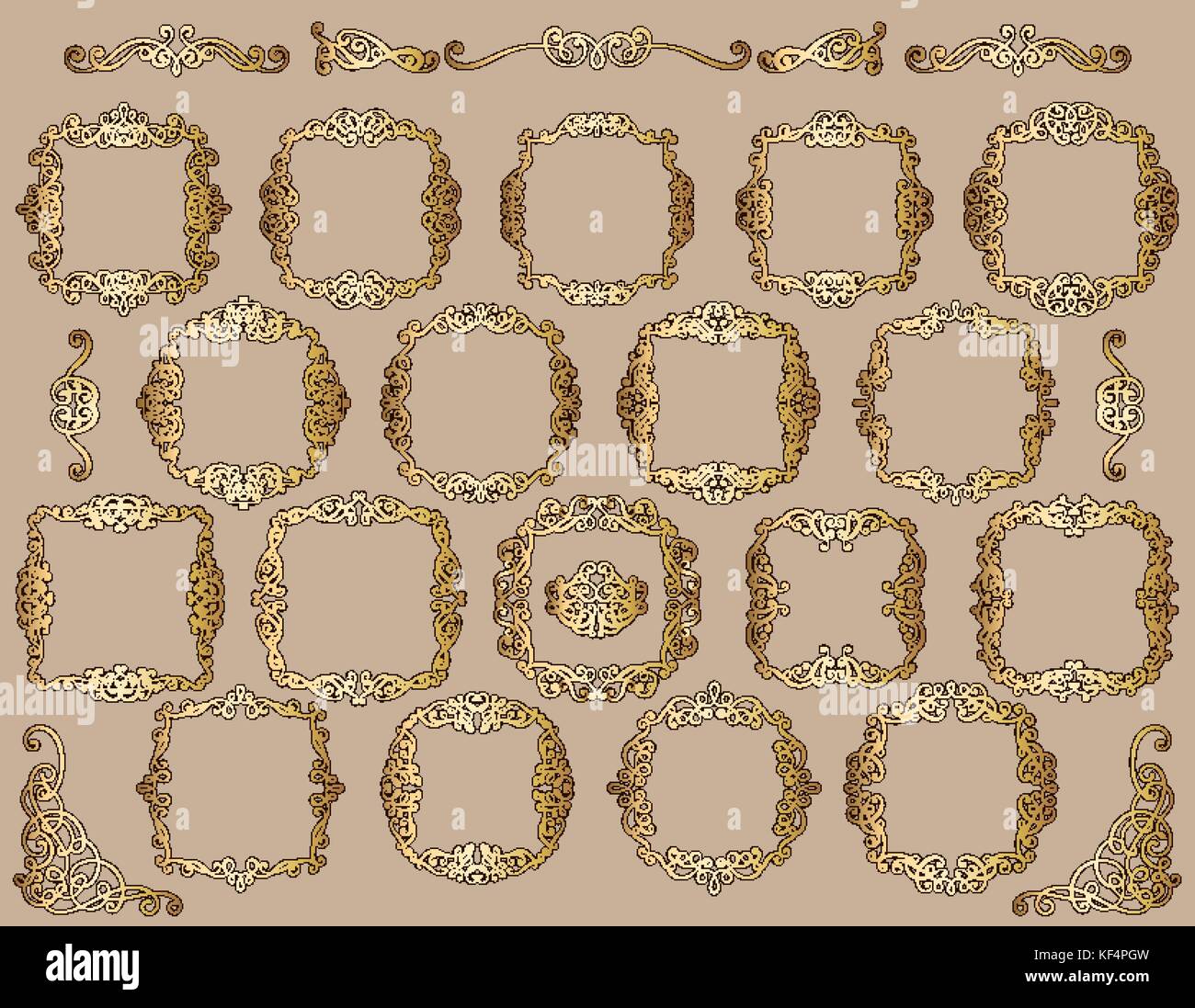 Big set of gold vintage styled calligraphic frames and flourishes ...