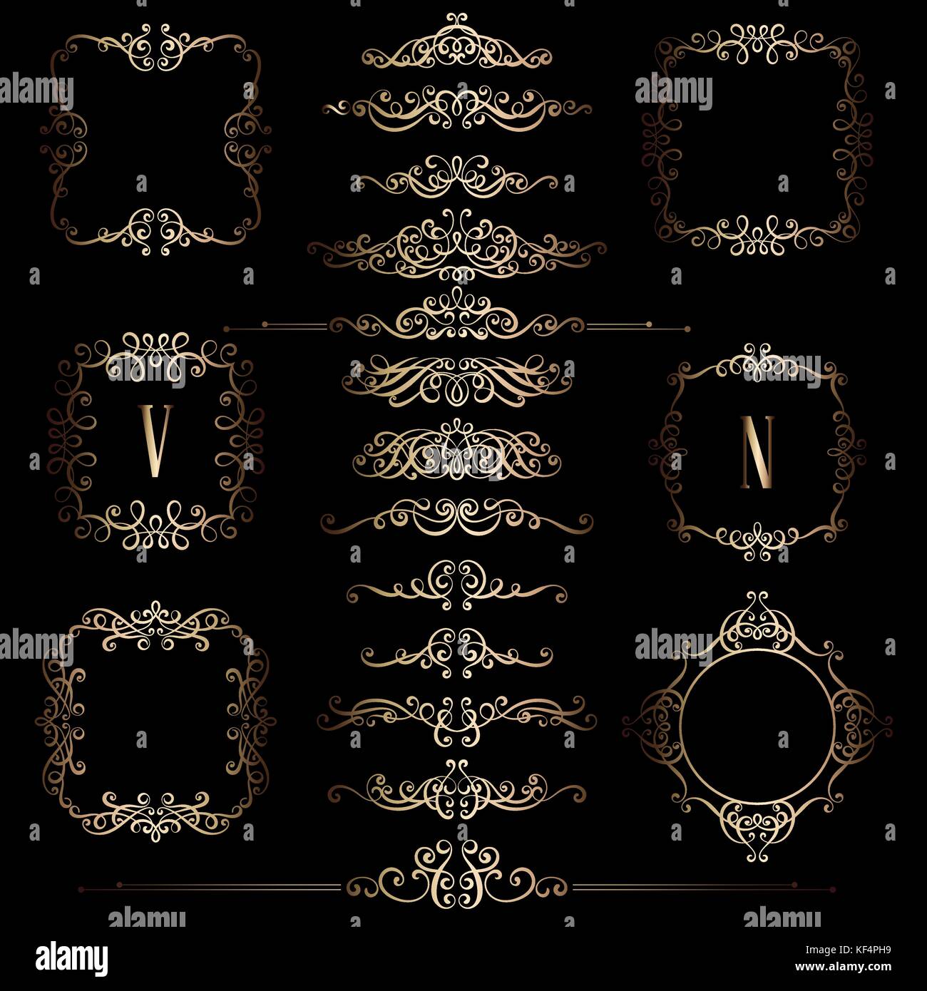 Big set of gold vintage styled calligraphic frames and flourishes ...