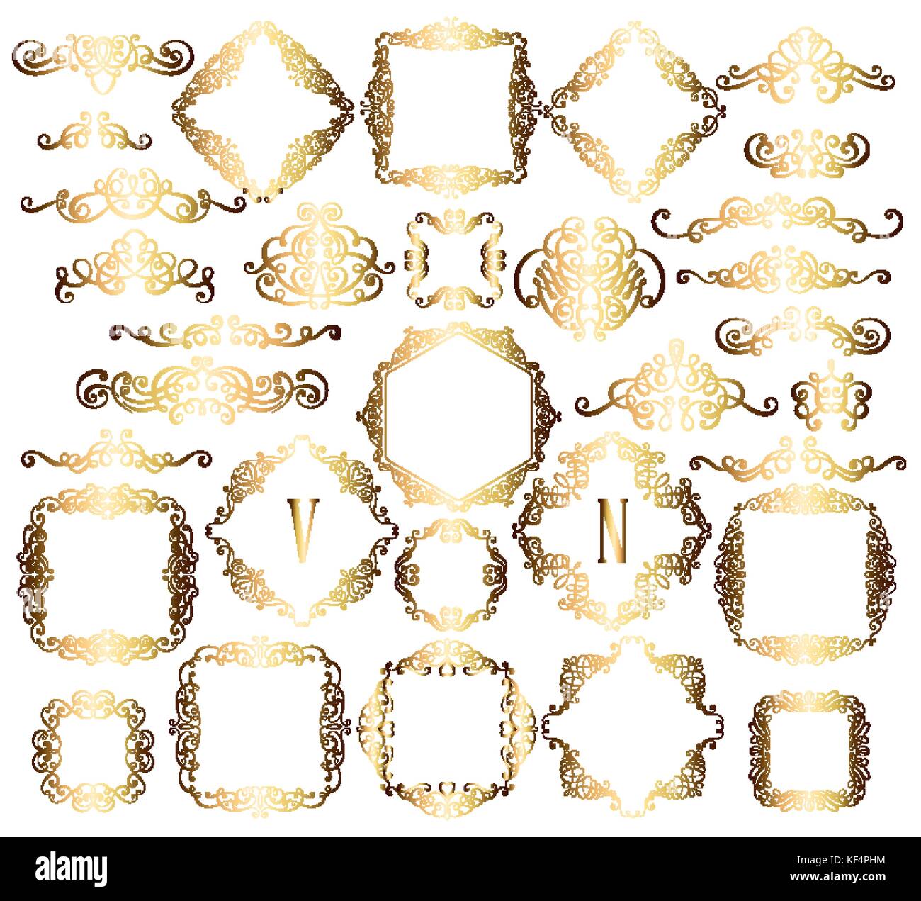 Big set of gold vintage styled calligraphic frames and flourishes ...