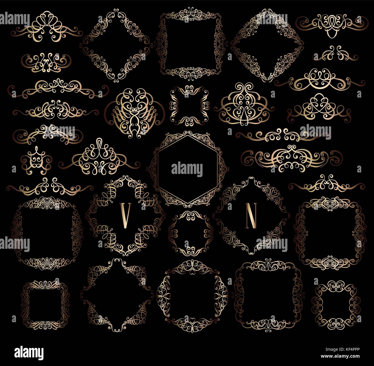 Big set of gold vintage styled calligraphic frames and flourishes ...