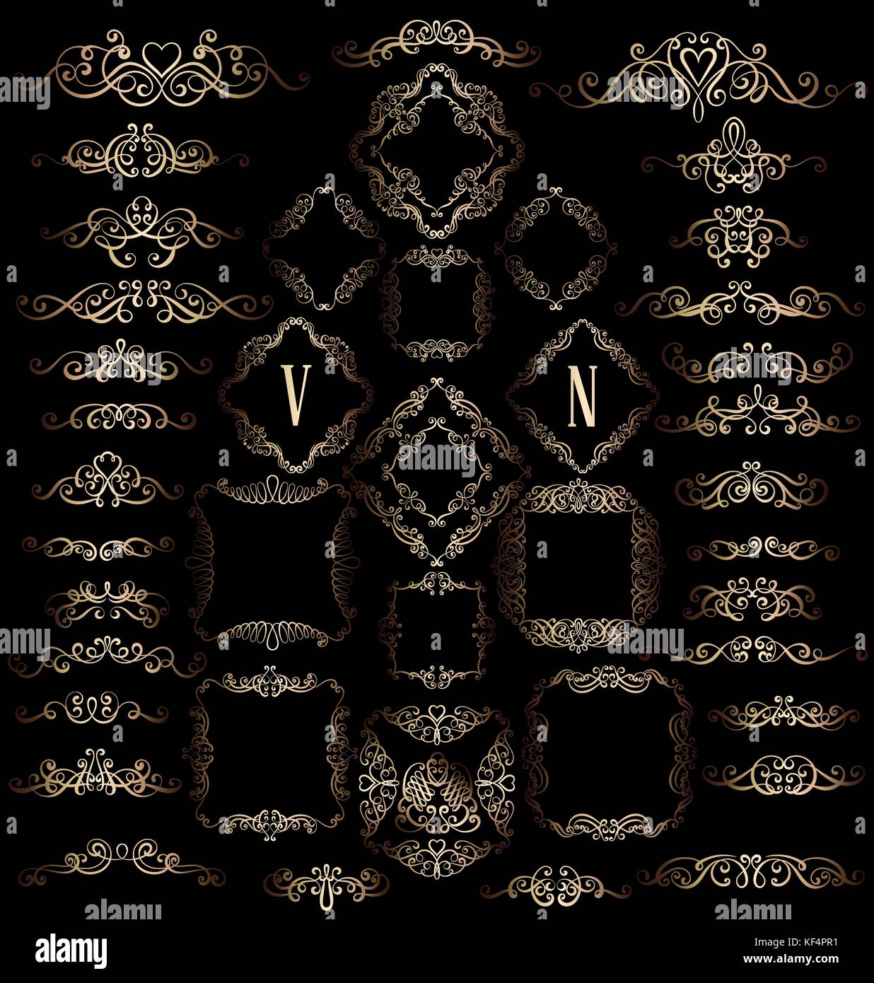 Big set of gold vintage styled calligraphic frames and flourishes ...