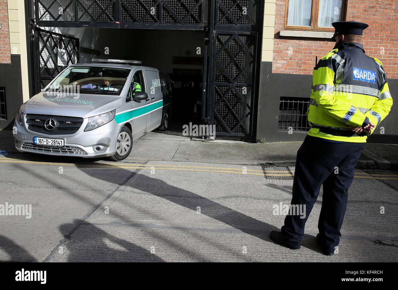 The body of a woman is taken from the scene after she was found dead in an apartment at Dorset Square in Gardiner Street in Dublin's north inner city on Tuesday night. Picture date: Wednesday October 25, 2017. A 35-year-old man was found seriously injured in the apartment, and gardai said he was rushed to the Mater Hospital for treatment. See PA story POLICE Woman Ireland. Photo credit should read: Brian Lawless/PA Wire Stock Photo