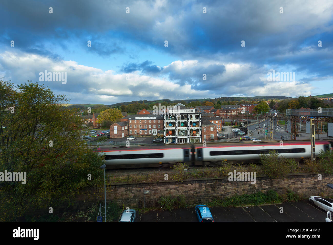 A Virgin Trains Pendolino Train Arriving in to Macclesfield Railway Station Stock Photo
