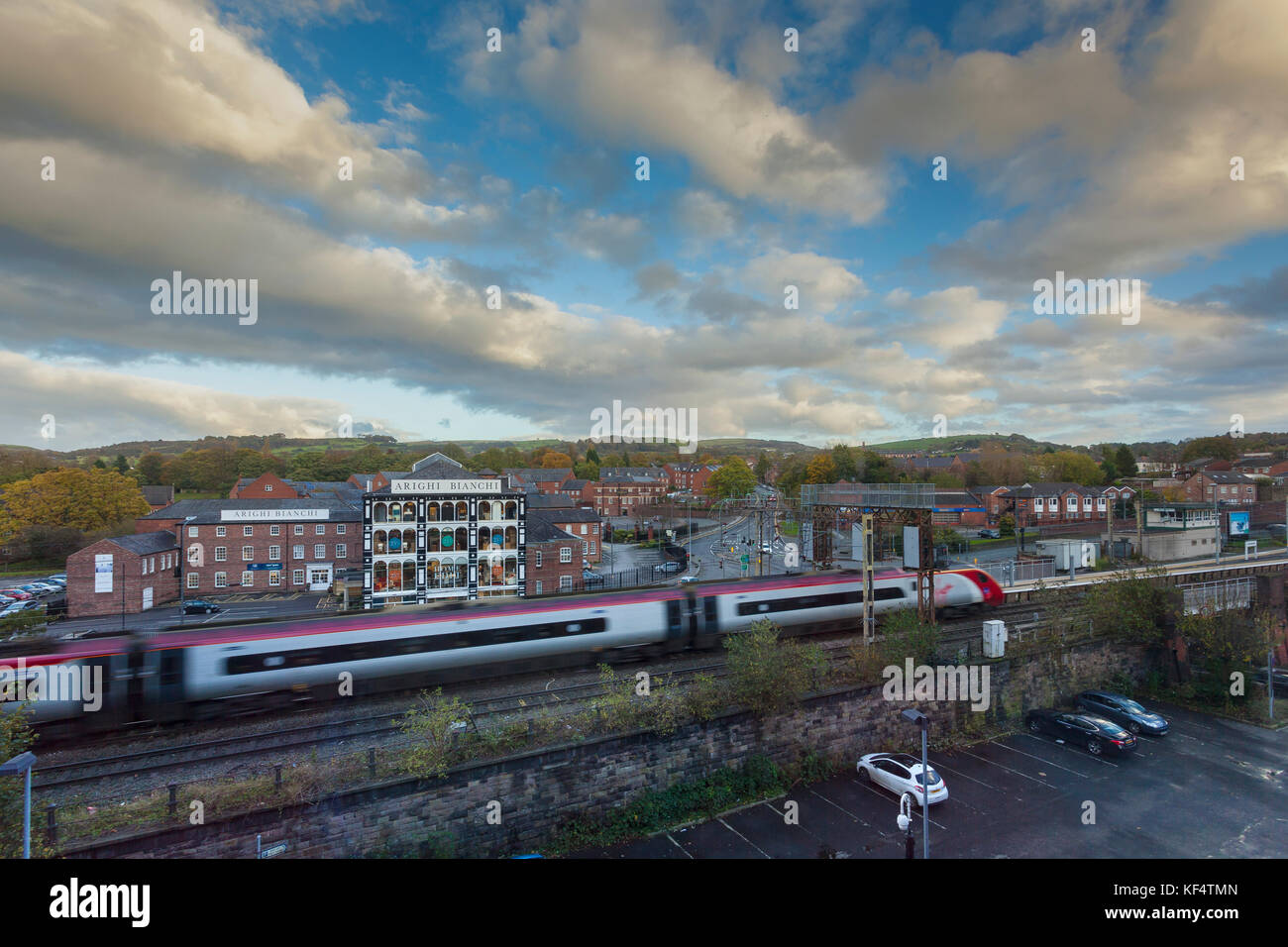 A Virgin Trains Pendolino Train Arriving in to Macclesfield Railway Station Stock Photo