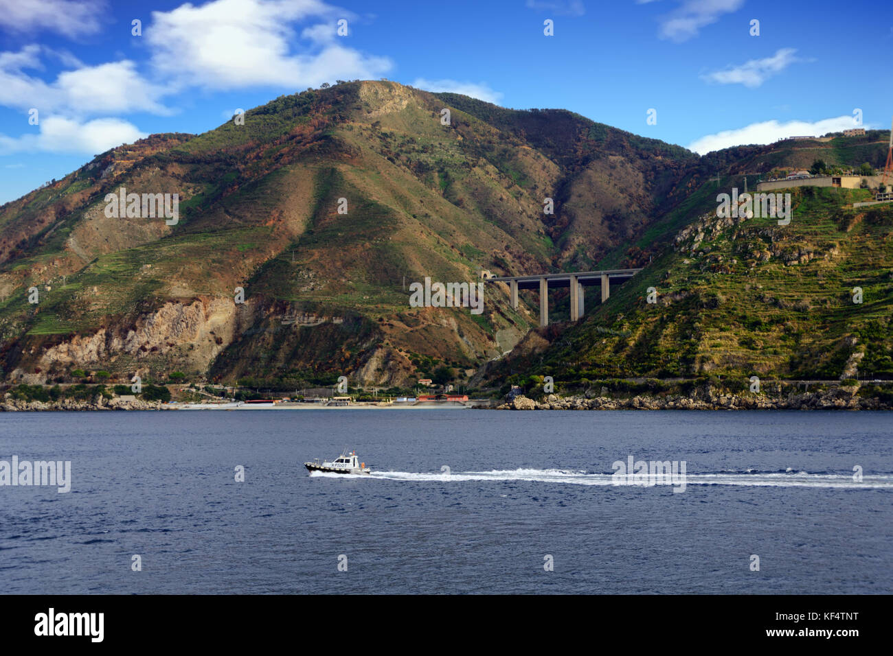 Speeding Pilot Boat in Strait of Messina Stock Photo - Alamy